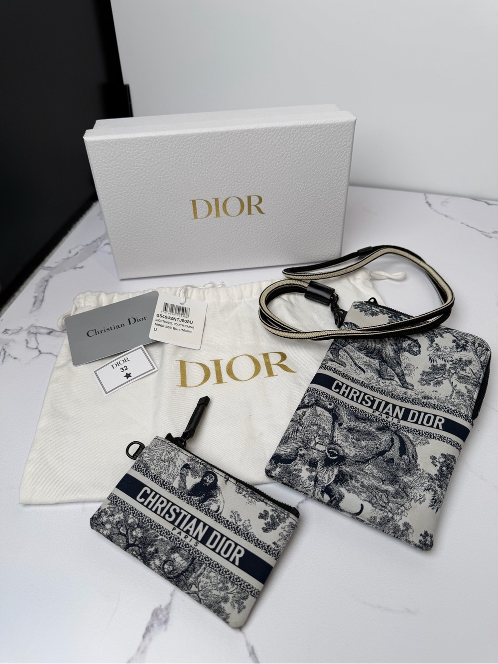 Dior Toile de Jouy Navy and White Crossbody Pouch with Card Case